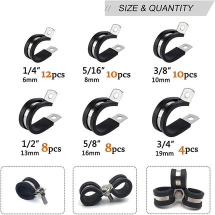 52PCS Stainless Steel Hose Clamp Set 6 Sizes Worm Drive Exhaust Pipe Clamps