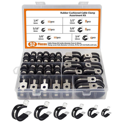 52PCS Stainless Steel Hose Clamp Set 6 Sizes Worm Drive Exhaust Pipe Clamps