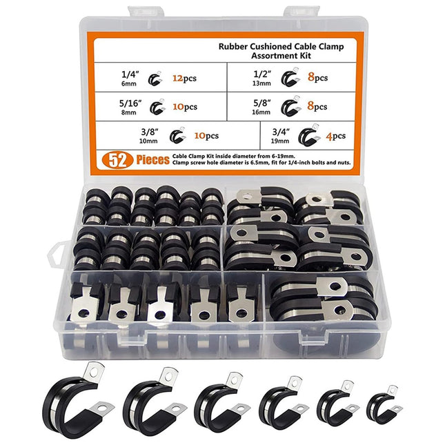 52PCS Stainless Steel Hose Clamp Set 6 Sizes Worm Drive Exhaust Pipe Clamps