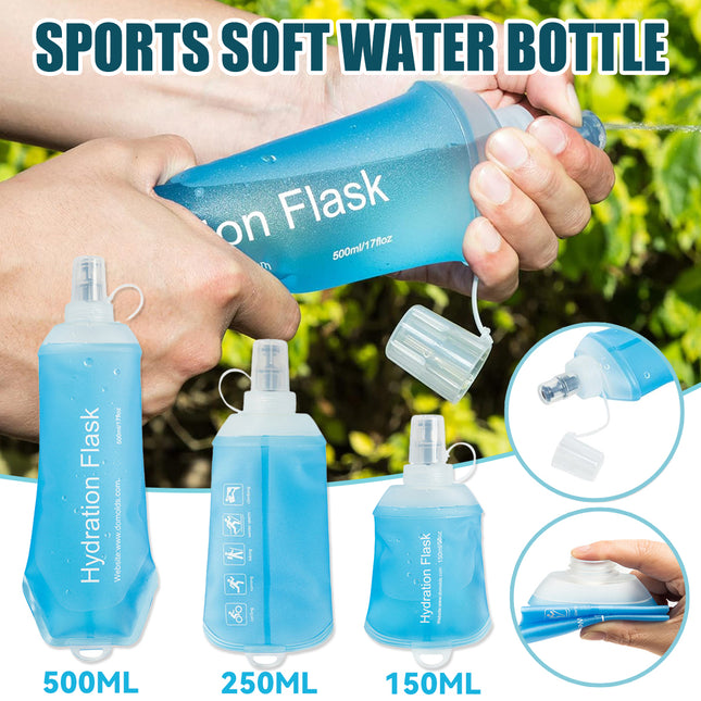 Folding Sports Water Bottle TPU Soft 150ml 250ml 500ml Dust Cap Travel Gym