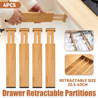 4PCS Bamboo Drawer Retractable Partitions Durable for Home Kitchen Desk Use