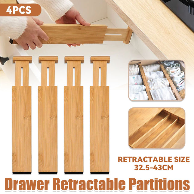 4PCS Bamboo Drawer Retractable Partitions Durable for Home Kitchen Desk Use