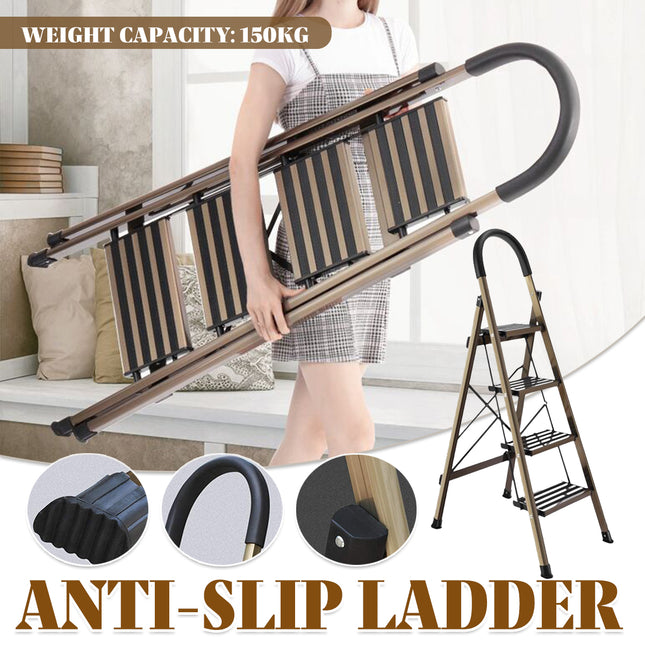 4 Step Home Folding Ladder Anti-Slip 150KG Load Capacity Space Saving Sturdy