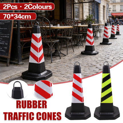 2PCS Road Rubber Traffic Cone Safety Cone Flexible Resilient for Construction