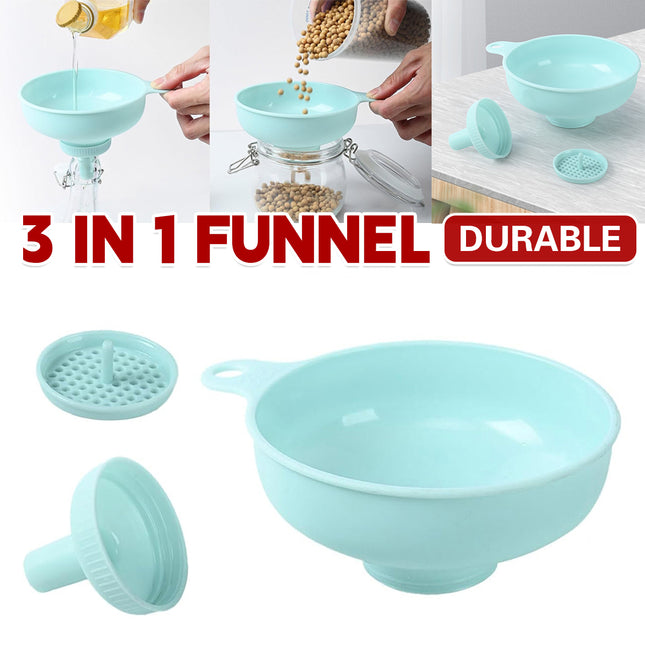 3 in 1 Multi Function Plastic Funnel Set Food Grade for Cooking Baking Liquid