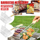 2PCS Iron Barbecue Net Clamp with Wooden Handle Durable for Outdoor Cooking Use