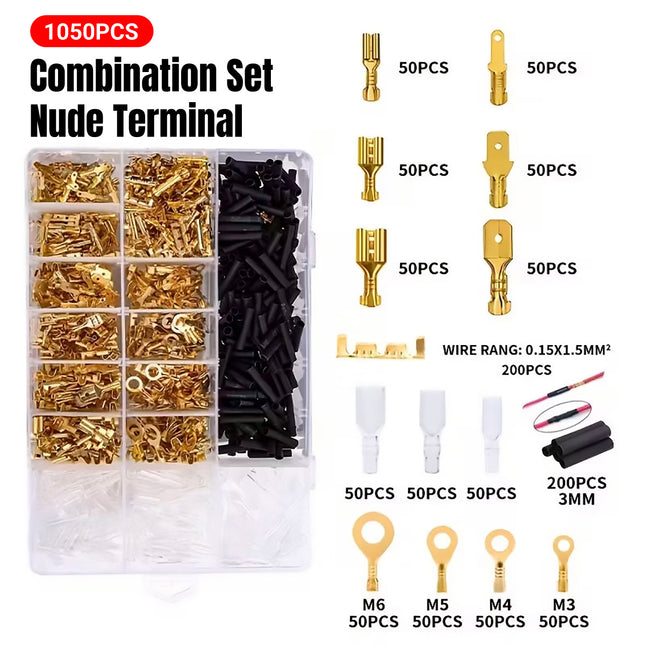 1050PCS Heat Shrink Butt Connectors Wire Terminals Insulated Crimp Ring Fork Set