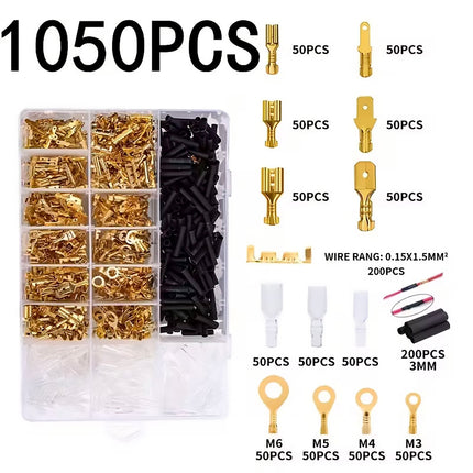 1050PCS Heat Shrink Butt Connectors Wire Terminals Insulated Crimp Ring Fork Set