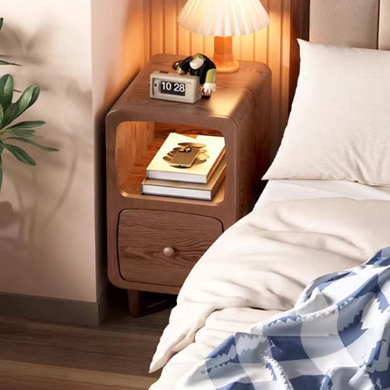 Wood Mini Bedside Table with Drawer and Shelf Compact for Bedroom Space Saving