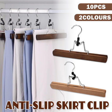 10pcs Solid Wood Skirt Clip Non Slip Hanger Flannel Trouser Clothes Organizer