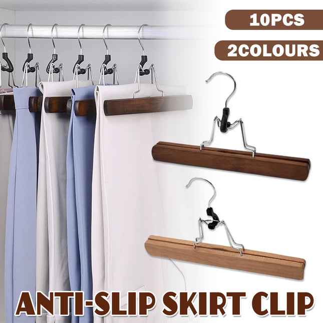 10pcs Solid Wood Skirt Clip Non Slip Hanger Flannel Trouser Clothes Organizer