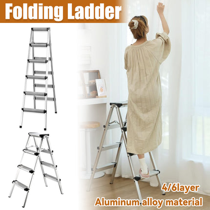 Aluminium Folding Step Ladder Double Sided 4 or 6 Step Portable 150kg
