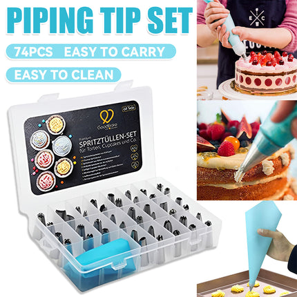 74PCS Piping Nozzle Set Baking Decorating Tools Icing Tips Kit For Cake Cupcake