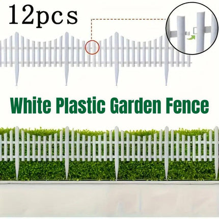 12pcs White Plastic Garden Fence Decorative Outdoor Landscaping Edging Barrier