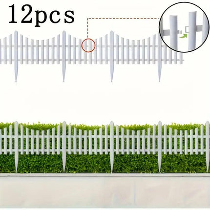 12pcs White Plastic Garden Fence Decorative Outdoor Landscaping Edging Barrier