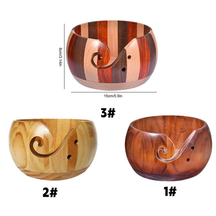 Wooden Round Yarn Bowl Handmade Durable for Knitting Crocheting Craft Use