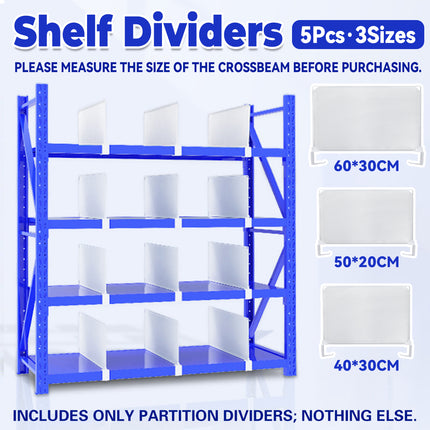 Shelf Dividers 5PCS White Snap On Partition 3 Sizes for Garage Warehouse Pantry