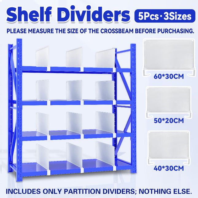 Shelf Dividers 5PCS White Snap On Partition 3 Sizes for Garage Warehouse Pantry