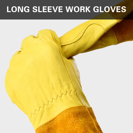 Long Cuff Cowhide Garden Gloves Protective Work Gloves for Gardening Pruning