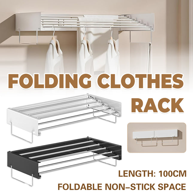 Wall Mount Foldable Clothes Drying Rack Sturdy Material Space Saving Balck/White