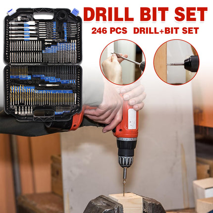 246pcs Drill Bit Set Hole Opener Drills Kit Metal Wood Plastic DIY Power Tools