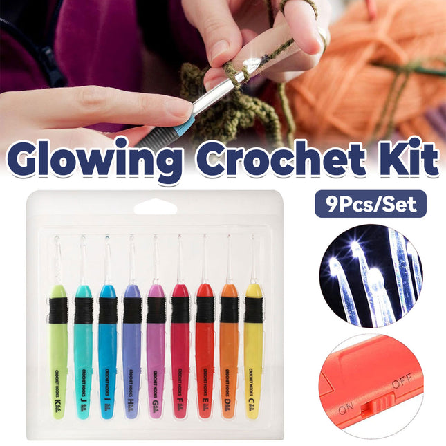 9PCS Glowing Crochet Kit Durable 9 Sizes for DIY Craft Scarf Hat Making Supplies