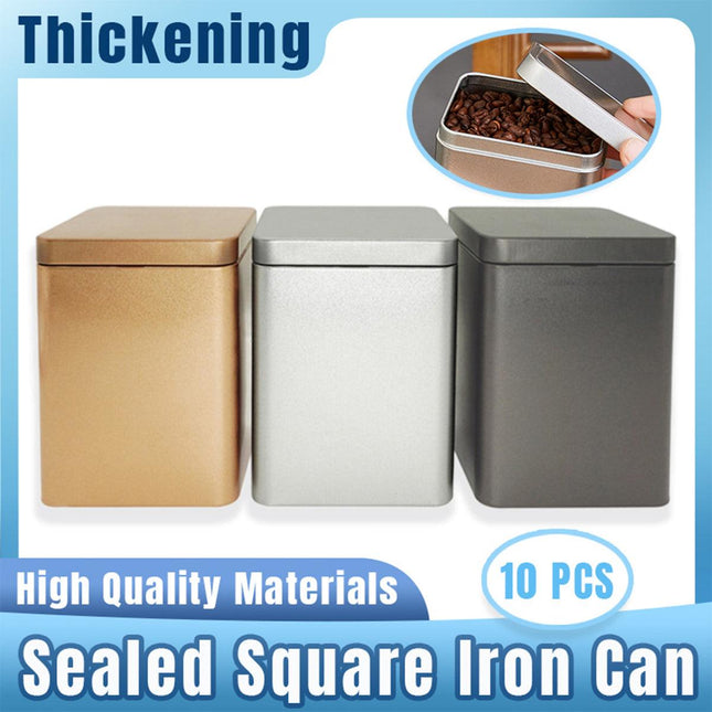 10PCS Tea Can Sealed Square Storage Box Solid Color Frosted Iron Container