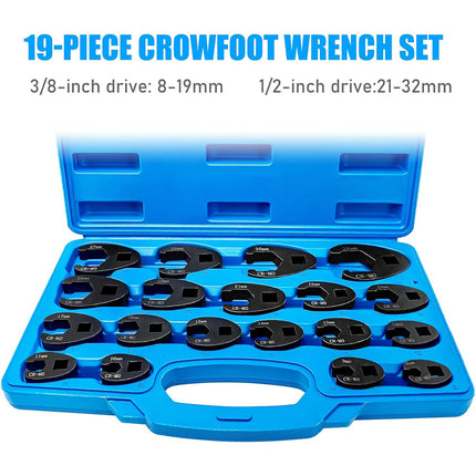 19PCS Open End Wrench Head Set Oil Pipe Spanner Auto Repair Line Removal Tool