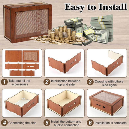 Creative Wooden Piggy Bank for Kids Room Home Office Desk Organizer Durable