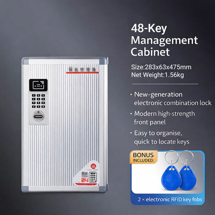 Wall Mount Key Cabinet With Keypad and RFID Access 24 or 48 Key Storage Box
