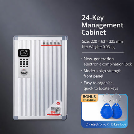 Wall Mount Key Cabinet With Keypad and RFID Access 24 or 48 Key Storage Box