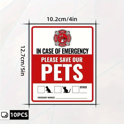 10PCS Pet Inside Alert Sticker Self Adhesive Emergency Warning Sign Label Window