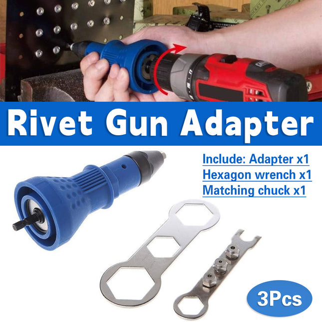 Electric Rivet Gun Set 3pcs Swivel Head Adapter Drill Riveting Tool Heavy Duty