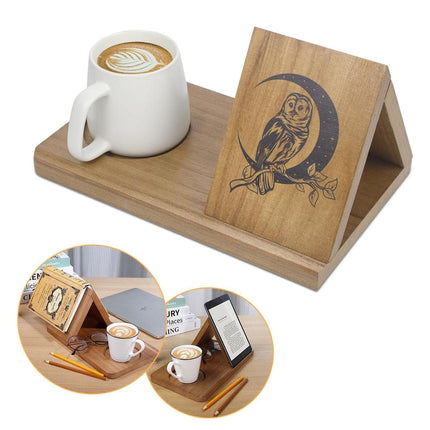 Wooden Small Book Shelf with Drink Glass Pen Holder Triangle Bookmark Book Rest