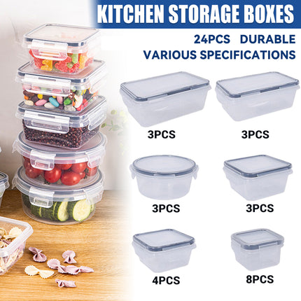 24PCS Kitchen Fridge Food Storage Containers Food Safe 60-1000ml Clear Stackable