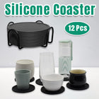 12pcs Silicone Round Insulated Coasters Tea Cups Coffee Mugs Table Protection