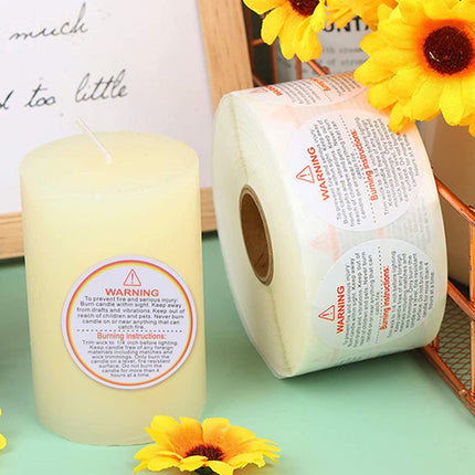 5 Rolls Candle Warning Stickers 38mm Round Labels 2500 Pack Black White