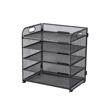 5 Tray Paper Organizer with Handle Mesh Desk File Letter Holder Black Storage