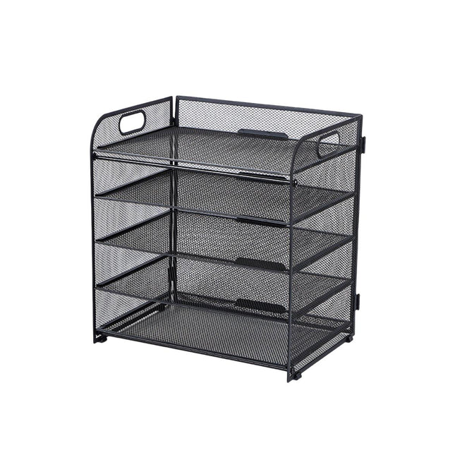 5 Tray Paper Organizer with Handle Mesh Desk File Letter Holder Black Storage