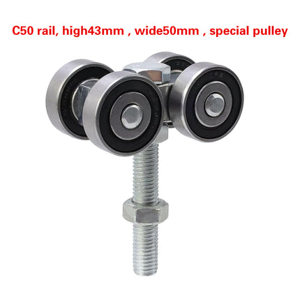C50 Heavy Duty Sliding Door Roller Track Rail Pulley Bearing Steel Hanger Wheel