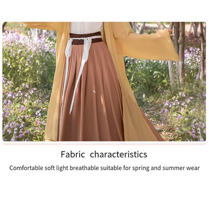 Hanfu Yellow Jacket Beige Traditional Chinese Long Coat for Spring/Summer Wear
