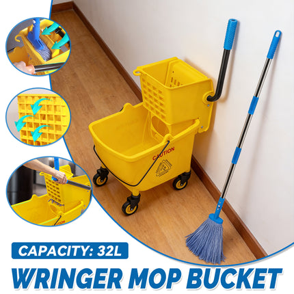 32L Wringer Mop Bucket with Mop Sturdy PP Material for Home Floor Cleaning Use