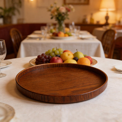 Round Wooden Serving Tray 4 Sizes Living Room Kitchen Dining Table Serving Tray