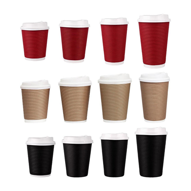 50sets Corrugated Paper Cups Coffee Milk Tea Cups Disposable Hot Drink Cups