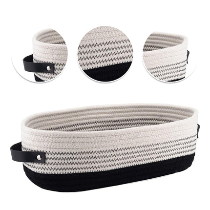 Oval Leather Handle Storage Basket Durable Fabric for Bedroom Closet Organizing