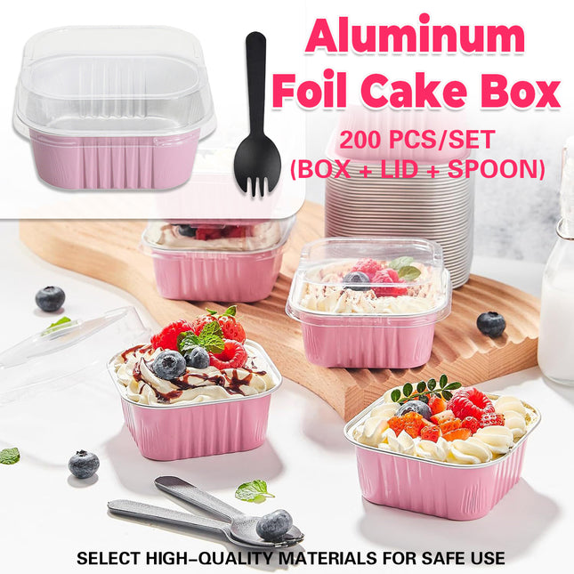 Foil Dessert Cups with Lid and Spork 200PCS Cake Containers Takeaway Party