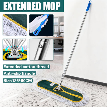 Extended Flat Mop 90cm Head Stainless Steel 126cm Handle 180 Rotating for Floor