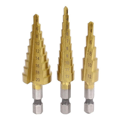 3X Large HSS Steel Step Cone Drill Titanium Bit Set Hole Cutter 4-12/20/32mm