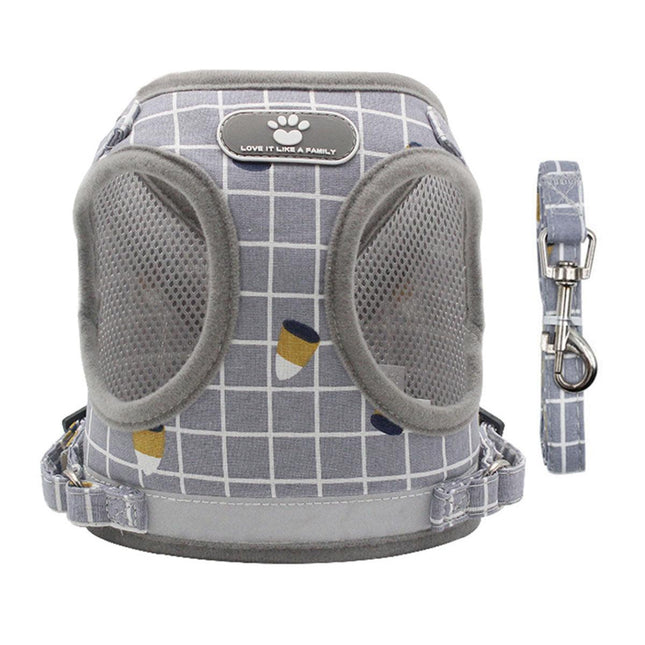 Grey Kitten Dog Cat Walking Harness Lead Leash Collar Pet Vest Mesh Adjustable