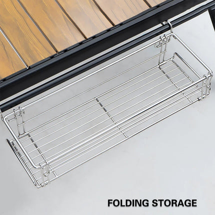 Folding Table Extension Rack Outdoor Camping Storage Shelf With Hanging Basket